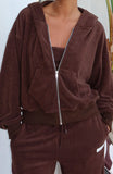 Causing Commotion Terry Boxy Zip Front Hoodie Chocolate