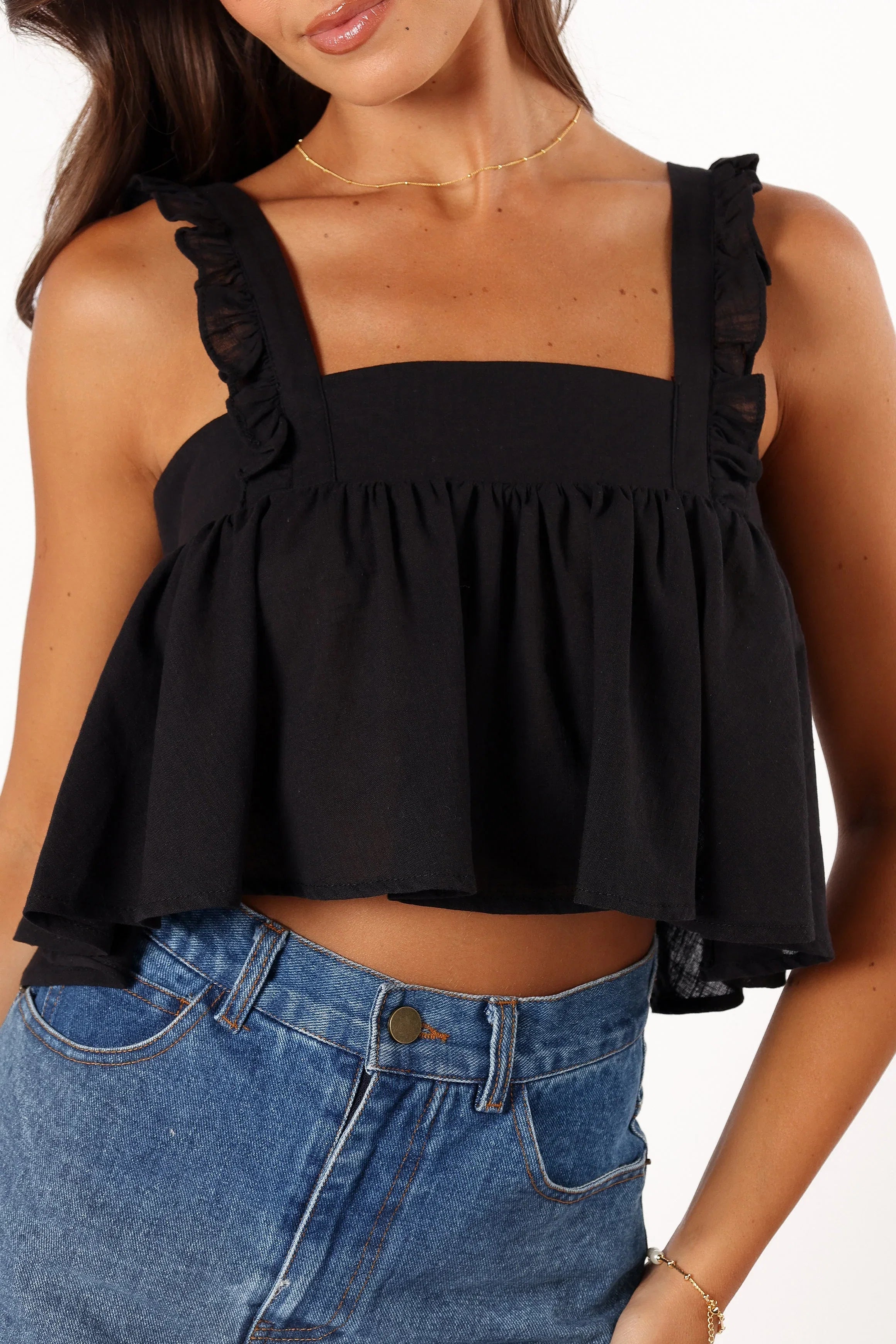 Raye Ruffle Strap Top Black