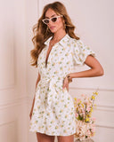 Eslie Floral Waist Tie Mini Shirt Dress