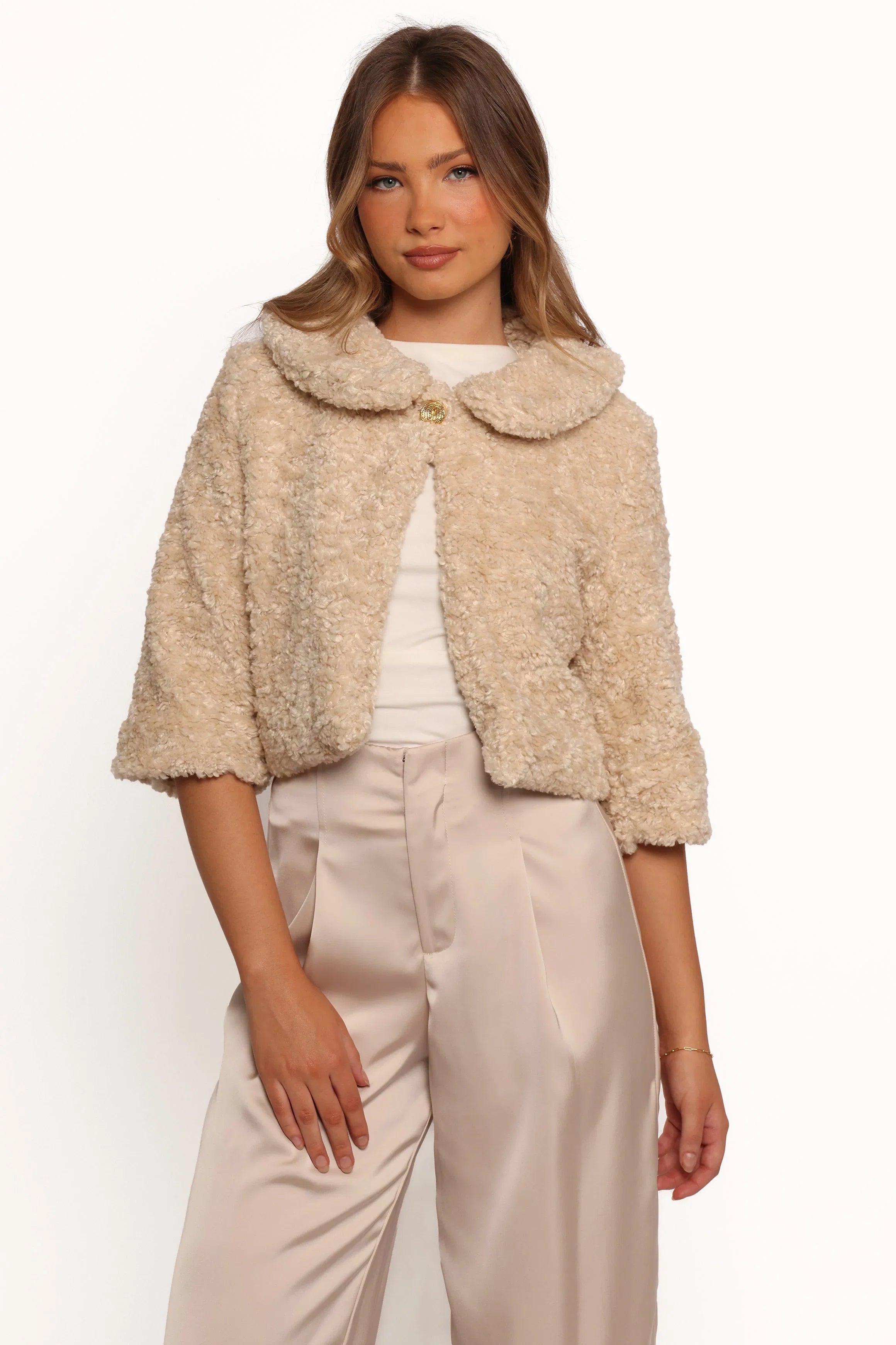 Lucie Faux Fur Crop Jacket Cream