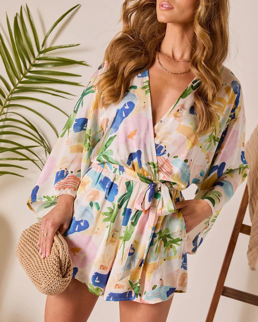 Palm Canyon Satin Tie Waist Romper