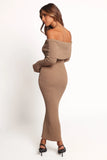 Domitia Off Shoulder Knit Dress Brown