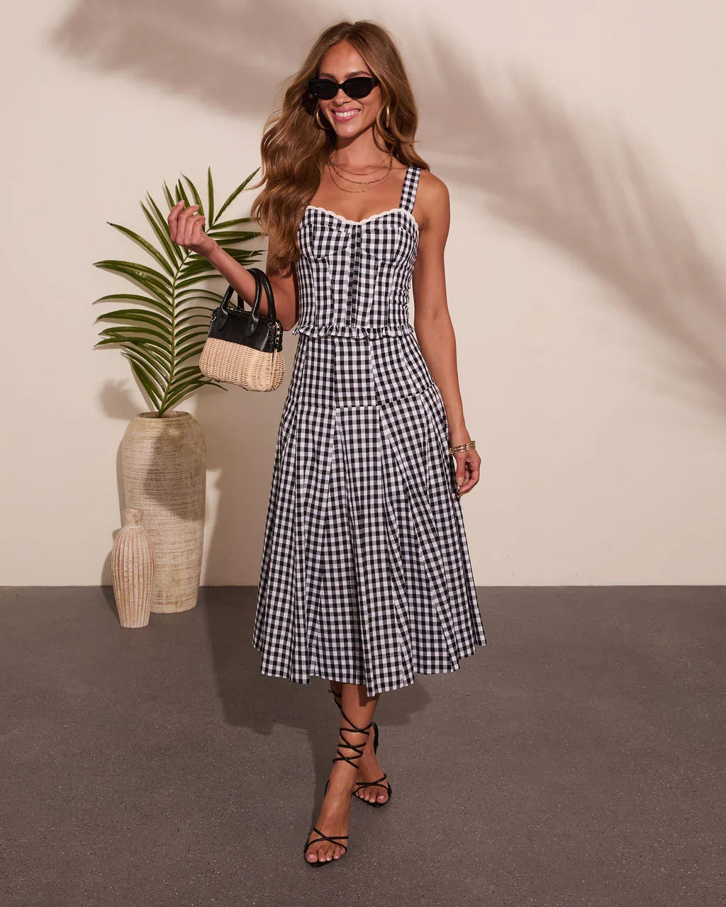 Coastal Picnic Gingham Print Corset Top