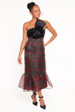 Amelie Bow Front One Shoulder Midi Dress Red Plaid
