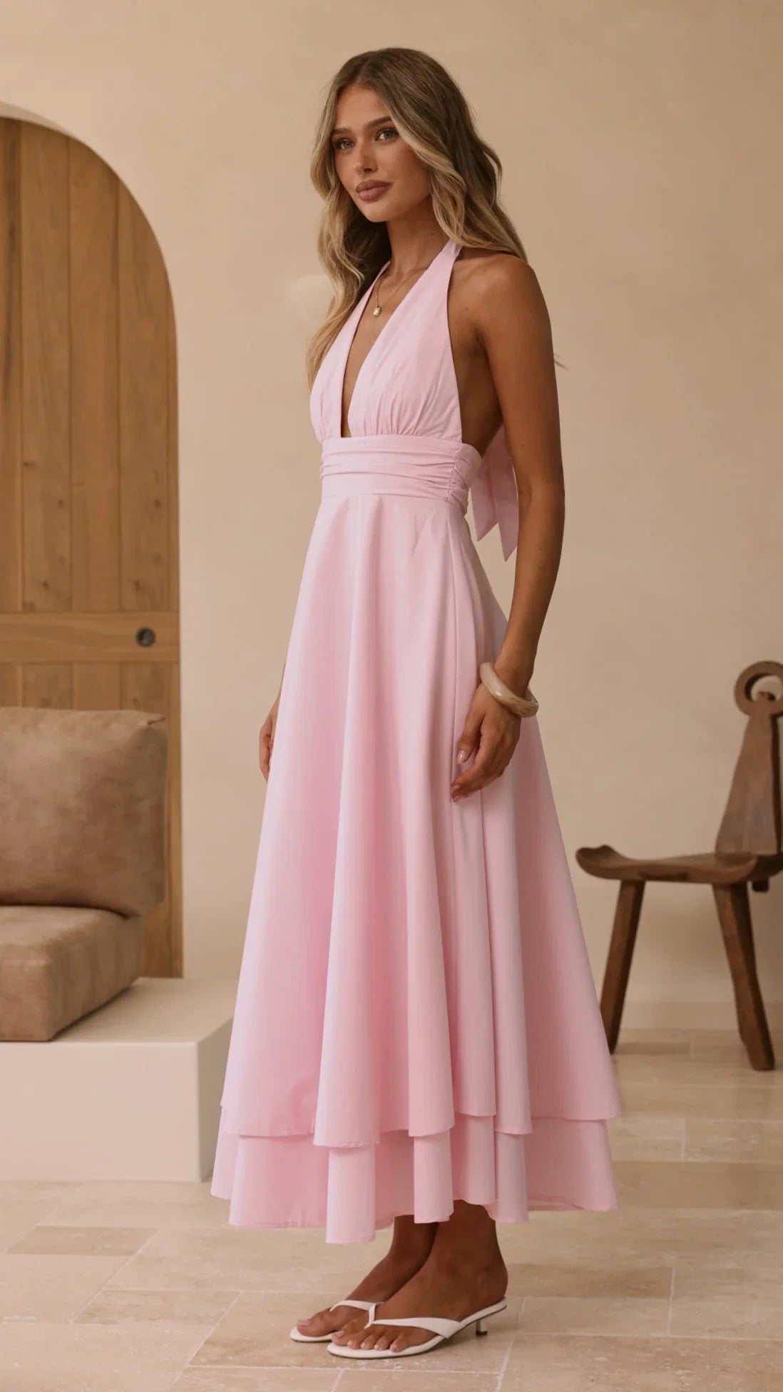 Kathy Halter Neck Maxi Dress Light Pink