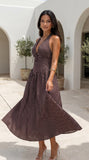 Calypra Polka Dot Halter Maxi Dress Brown