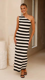 Tarron One Shoulder Maxi Dress Black White