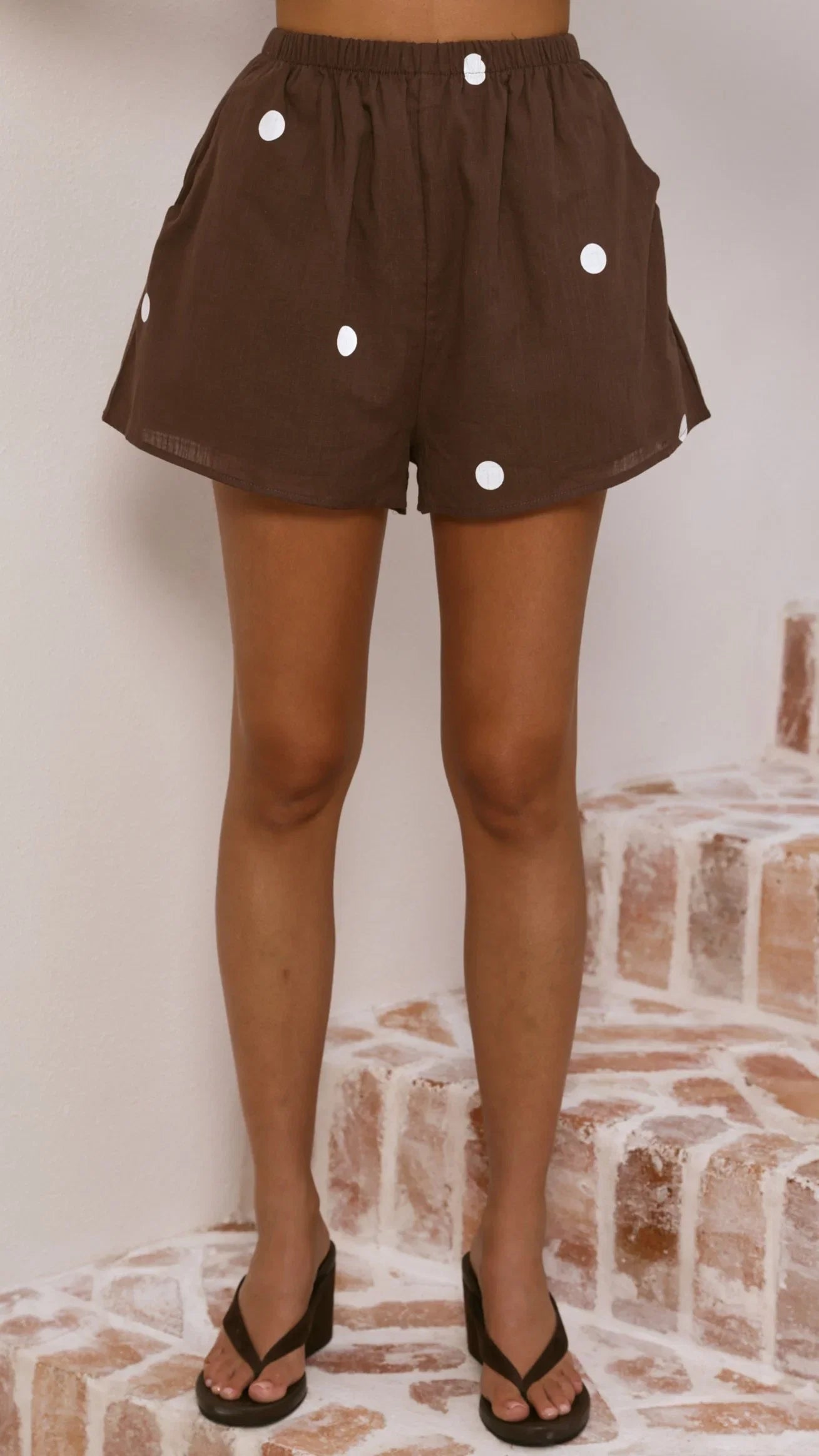 Gia Strapless Top and Shorts Set Choc White Polka Dot