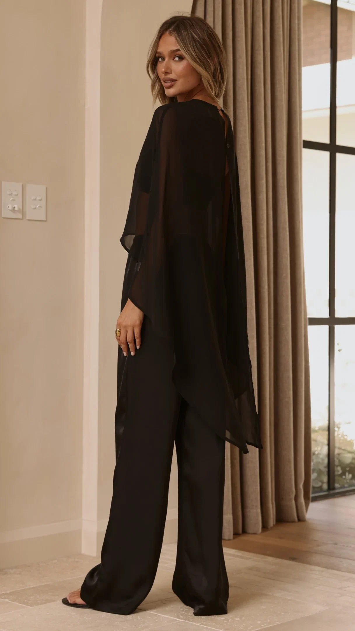 Carey Sheer Cape Poncho Black