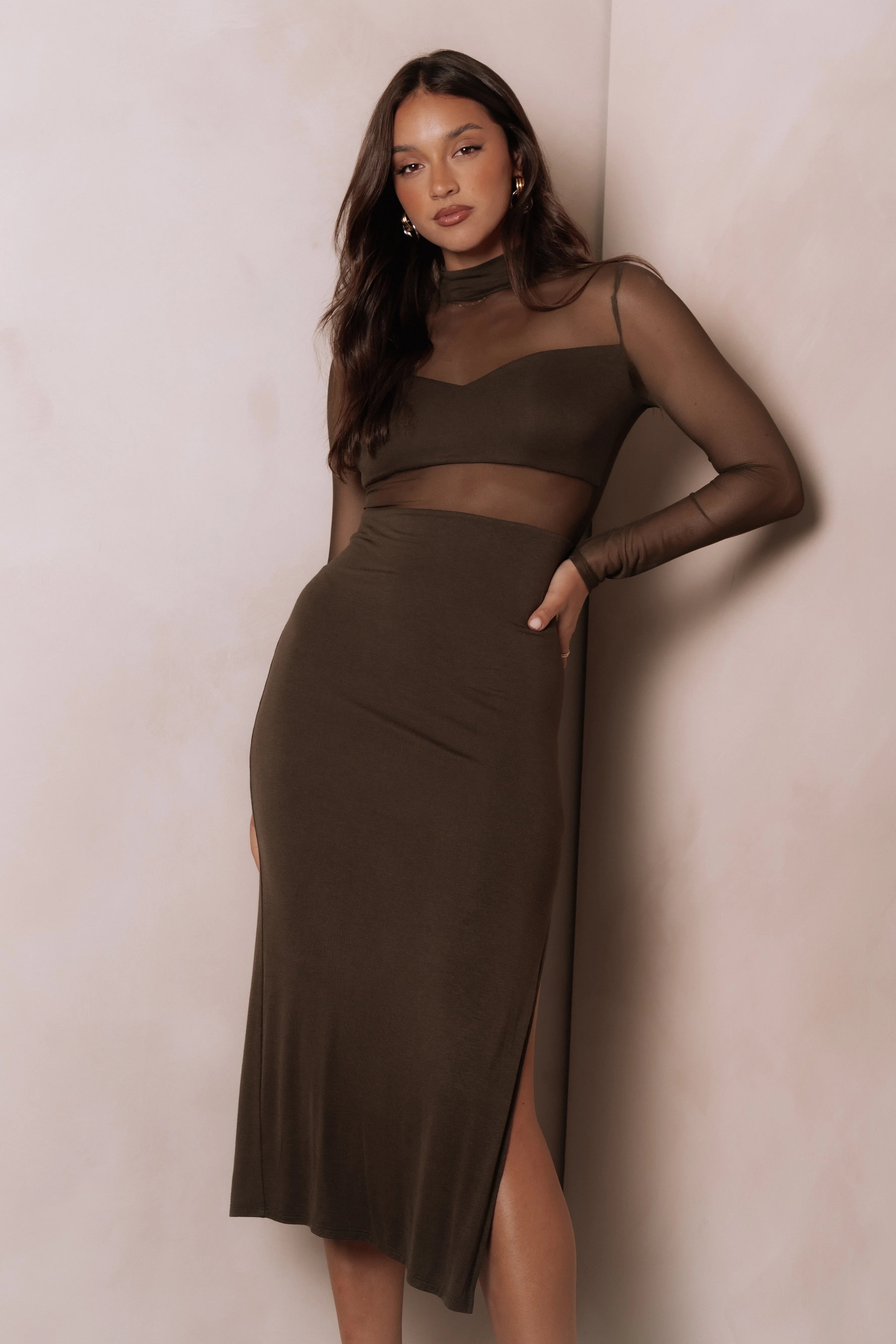 Farrow Long Sleeve Midi Dress Olive