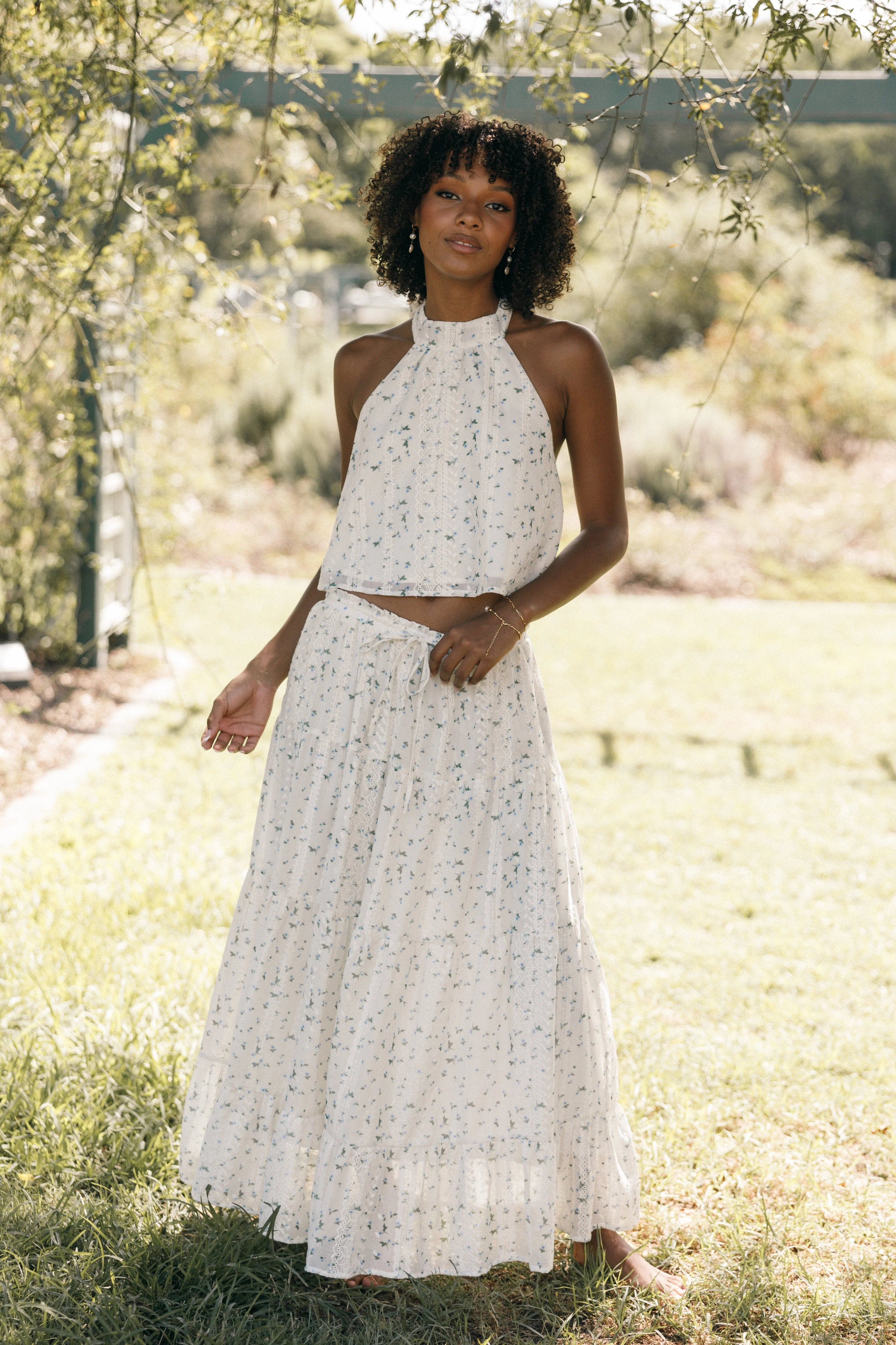 Willa Halterneck Top Blue Floral