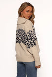 Jethro Quarter Zip Fairisle Knit Sweater Cream Navy