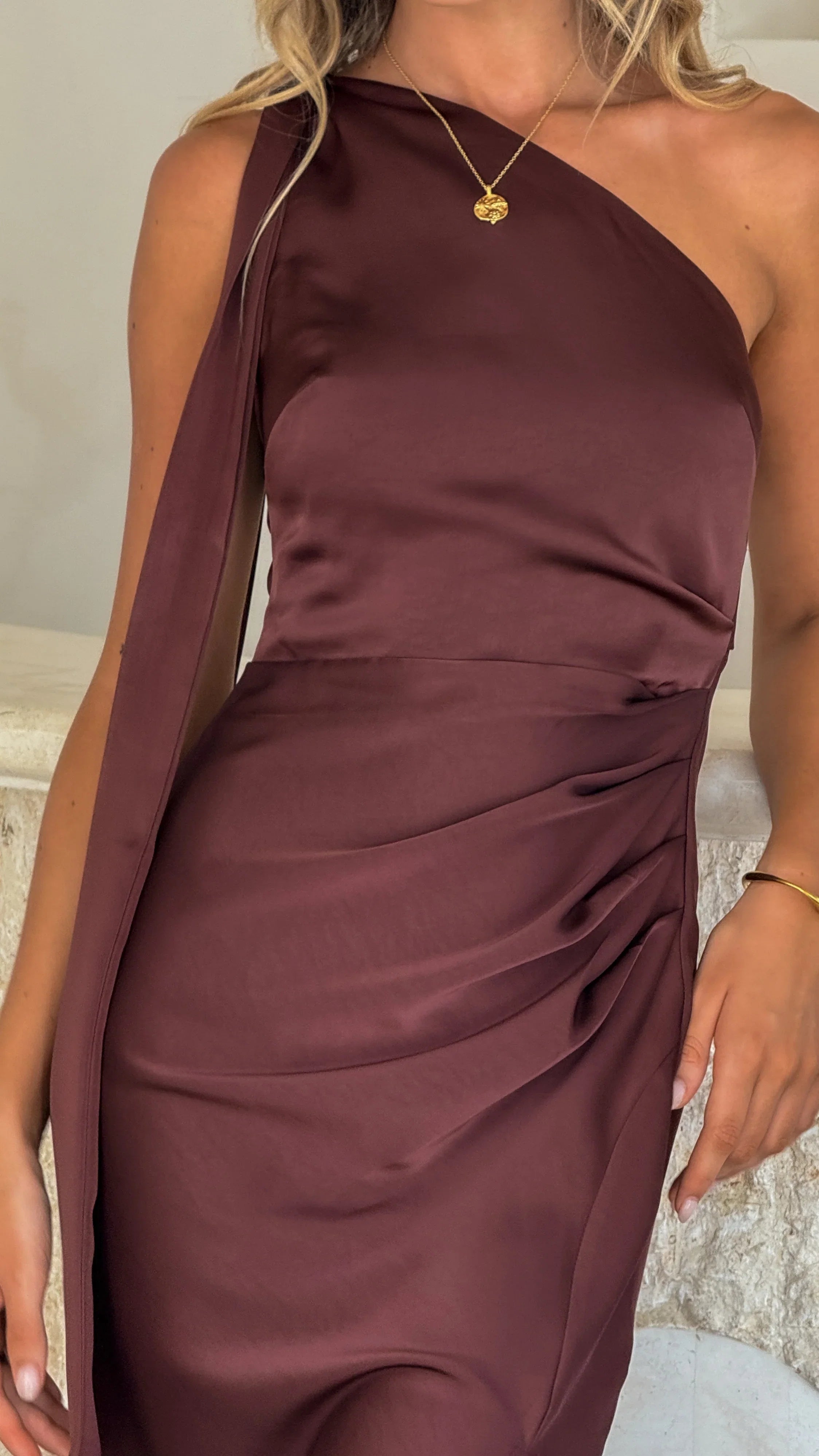 Halle One Shoulder Maxi Dress Chocolate