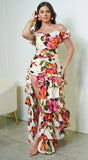 Eivissa Floral Off Shoulder Ruffle Tier Maxi Dress Ivory