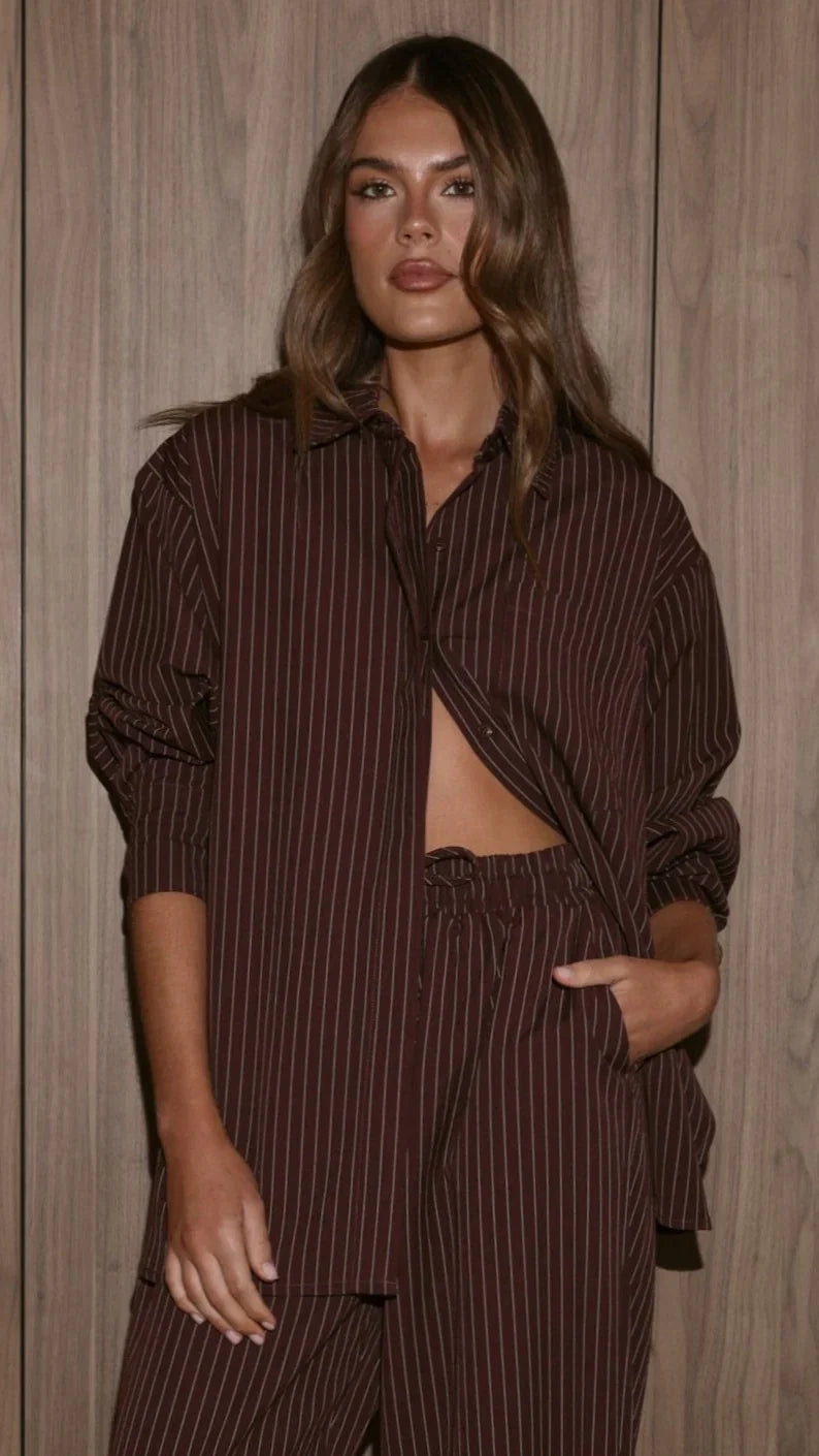 Zaila Long Sleeve Shirt Burgundy White Stripe