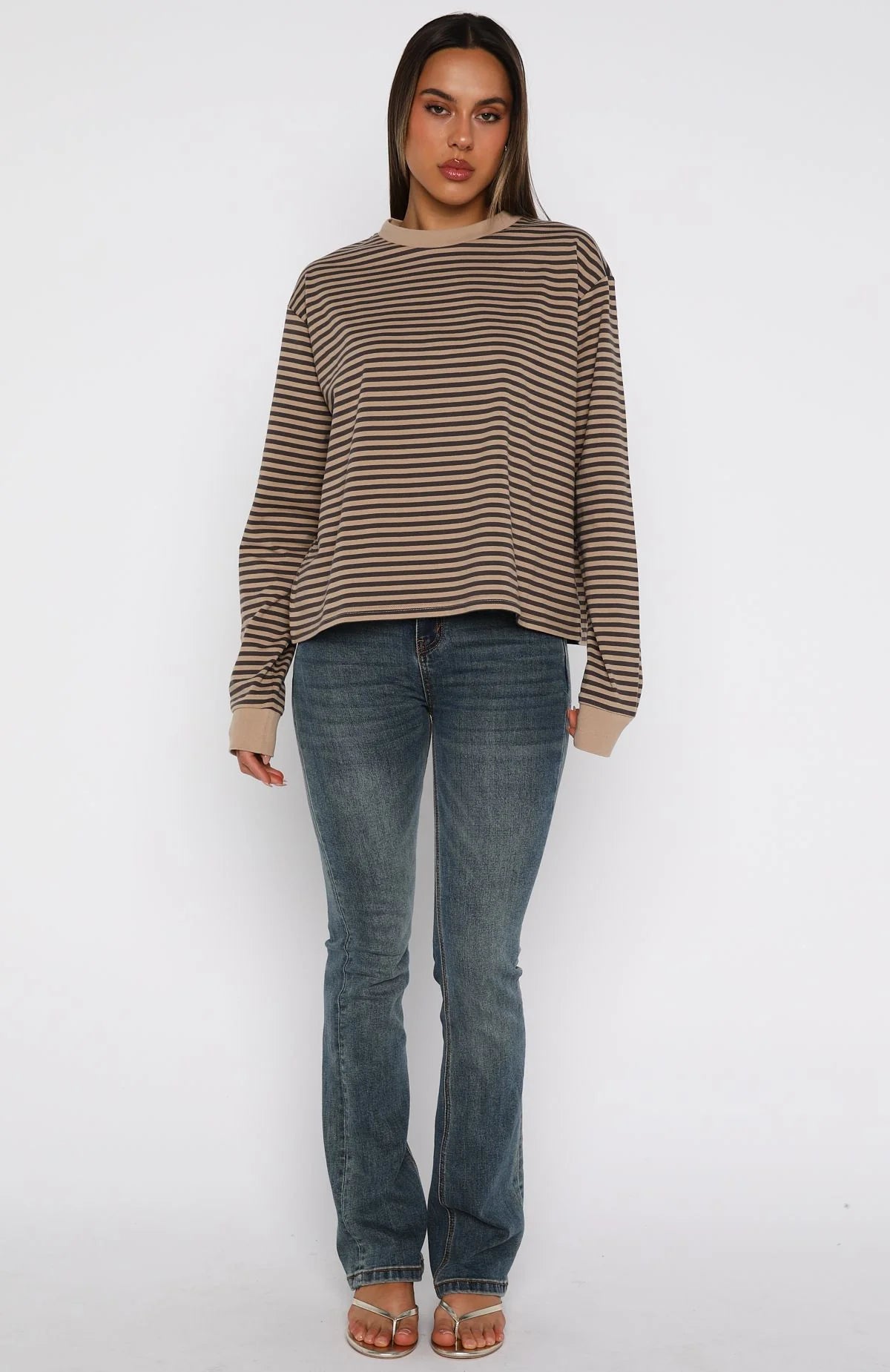 Catch The Drift Long Sleeve Tee Chocolate Tan Stripe