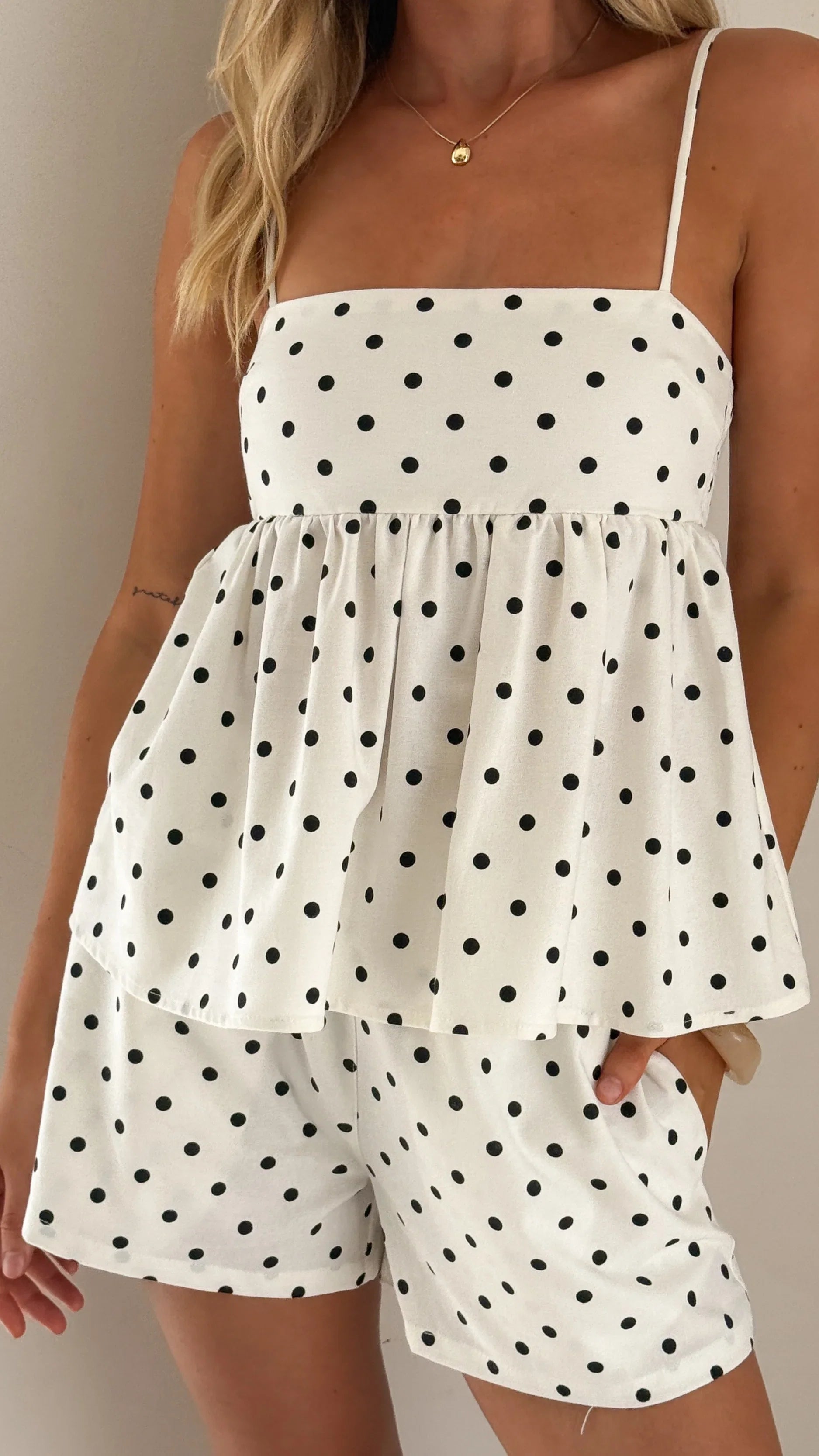 Vika Shorts White Black Polka Dot