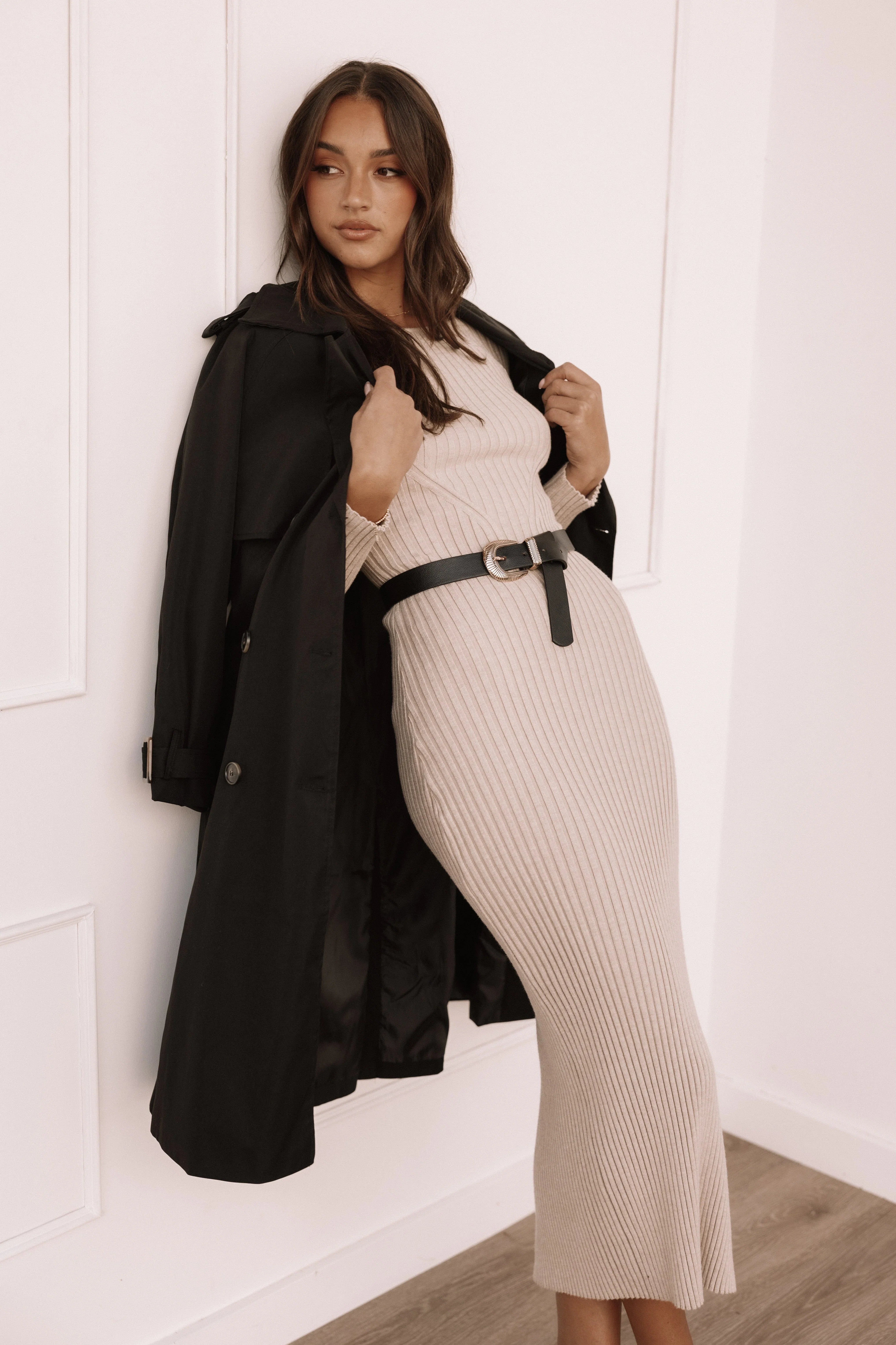 Ainsley Long Sleeve Midi Dress Nude