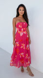 Paradiso Floral Print Midi Dress Pink