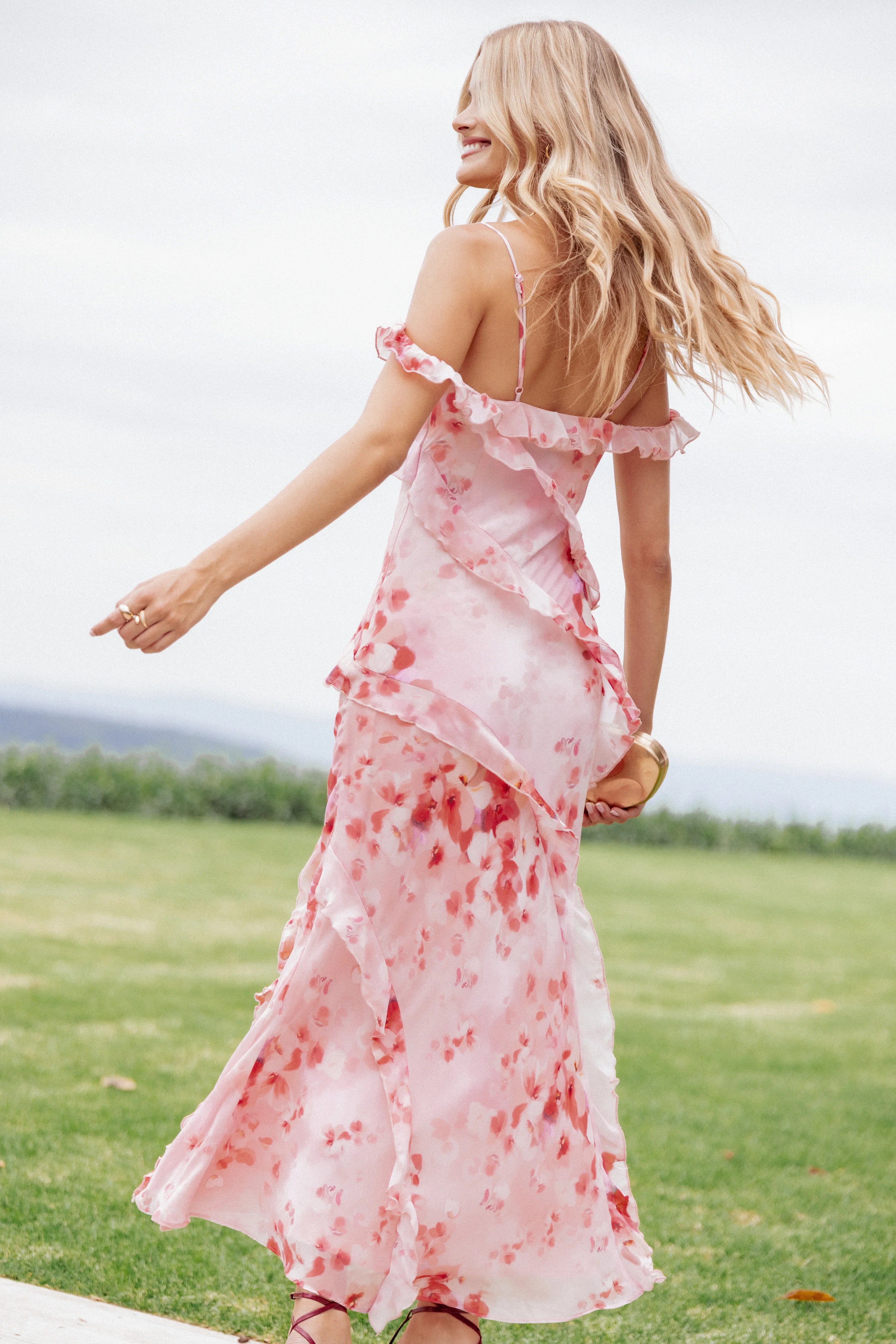 Alexia Off Shoulder Maxi Dress Pink Floral