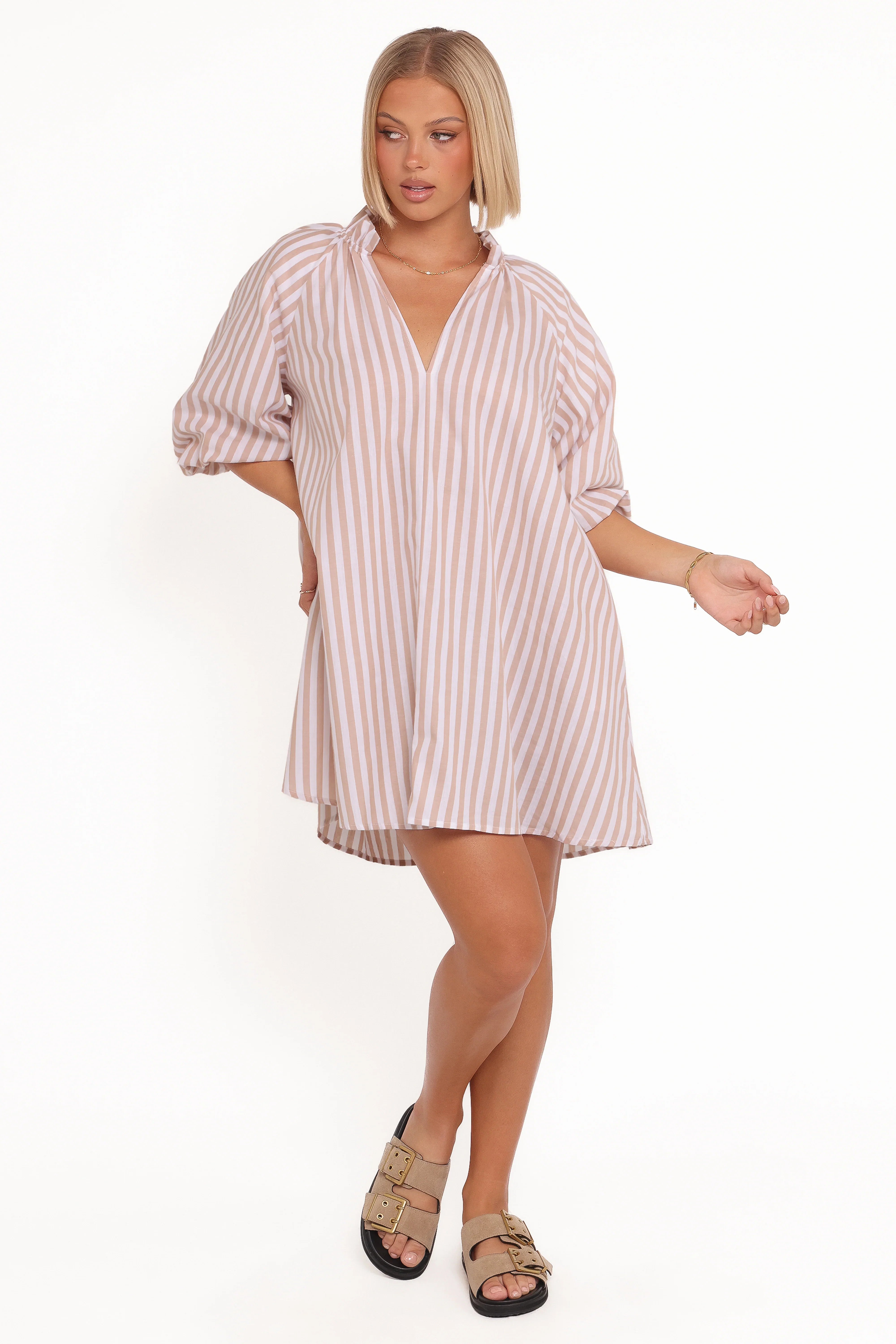 Doran Mini Dress Beige White