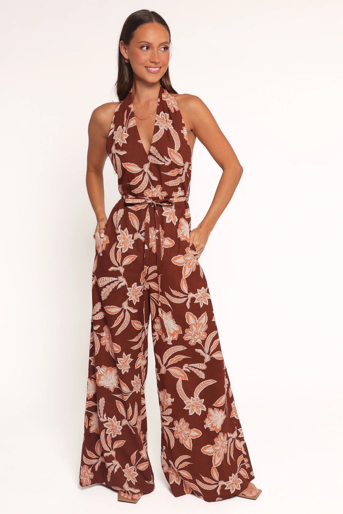 Kehlani Halterneck Jumpsuit Orange Floral