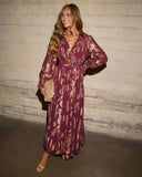 Vionette Printed Wrap Tie Maxi Dress