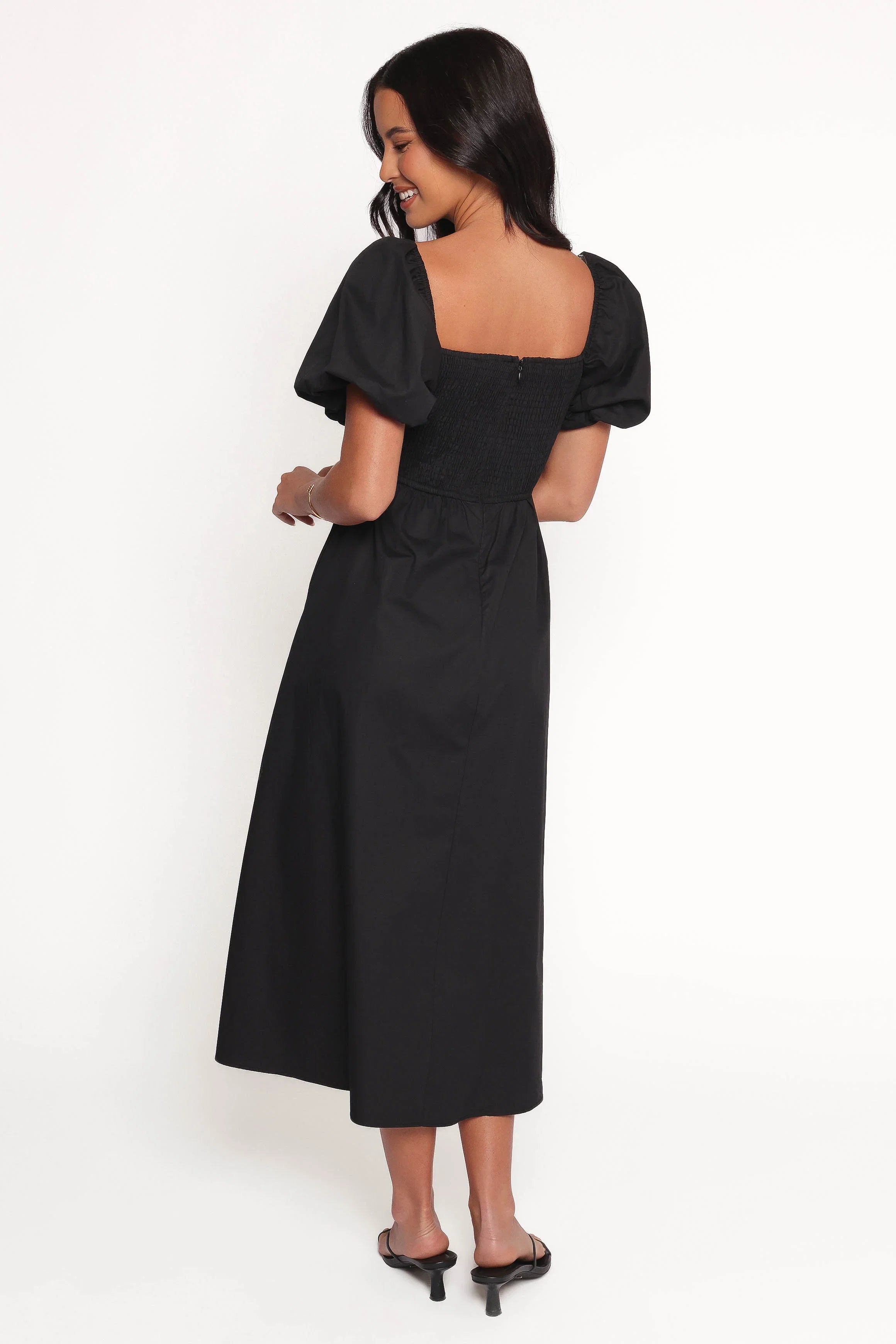 Clo Puff Sleeve Midi Dress Black