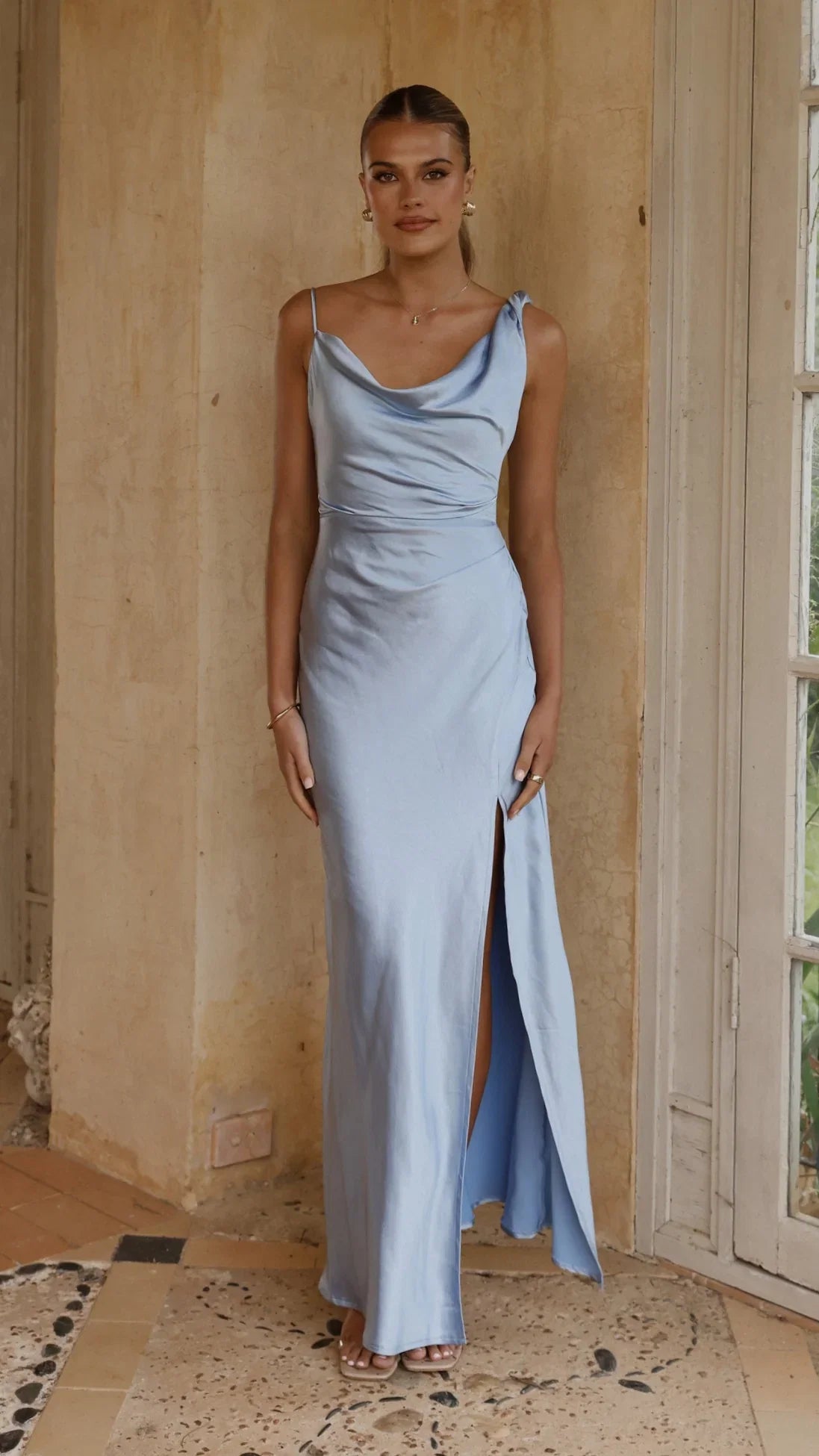 Iris Asymmetrical Maxi Dress Blue
