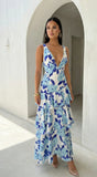 Aurelisse Floral Ruffled Maxi Dress Floral Blue