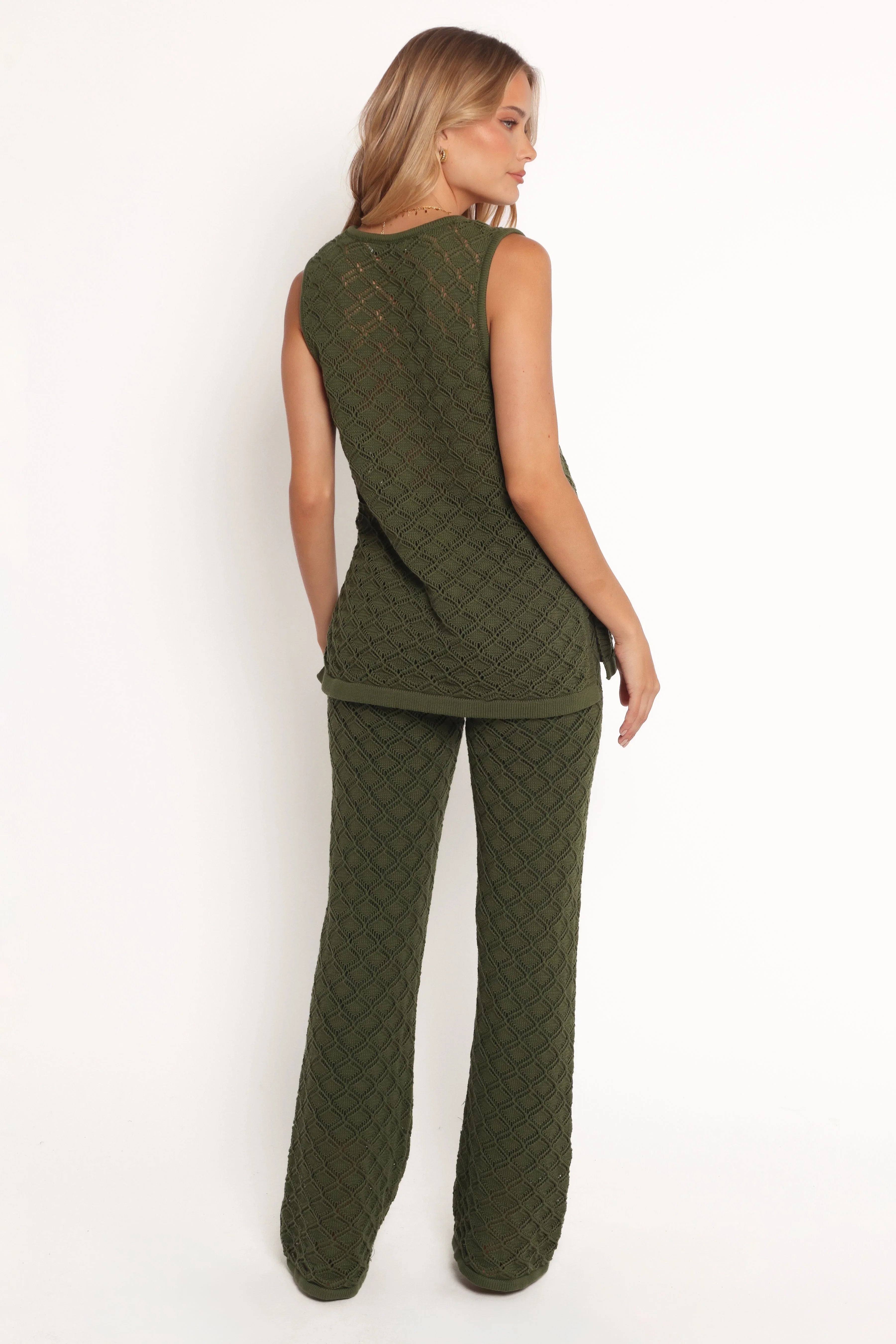 Fefe Textured Knit Pants Olive