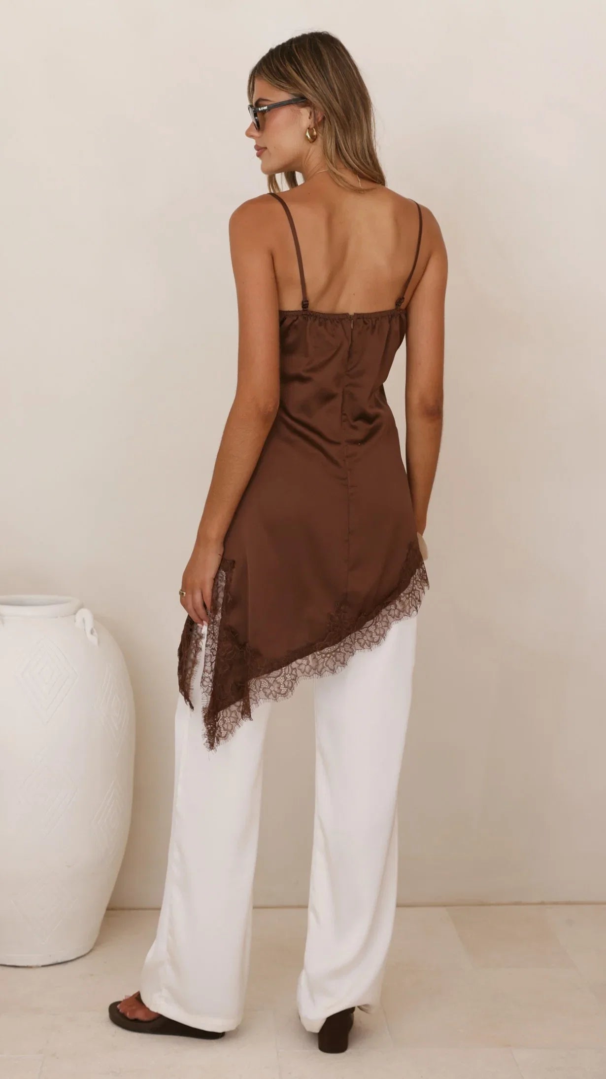 Sayuri Satin Lace Mini Tunic Chocolate