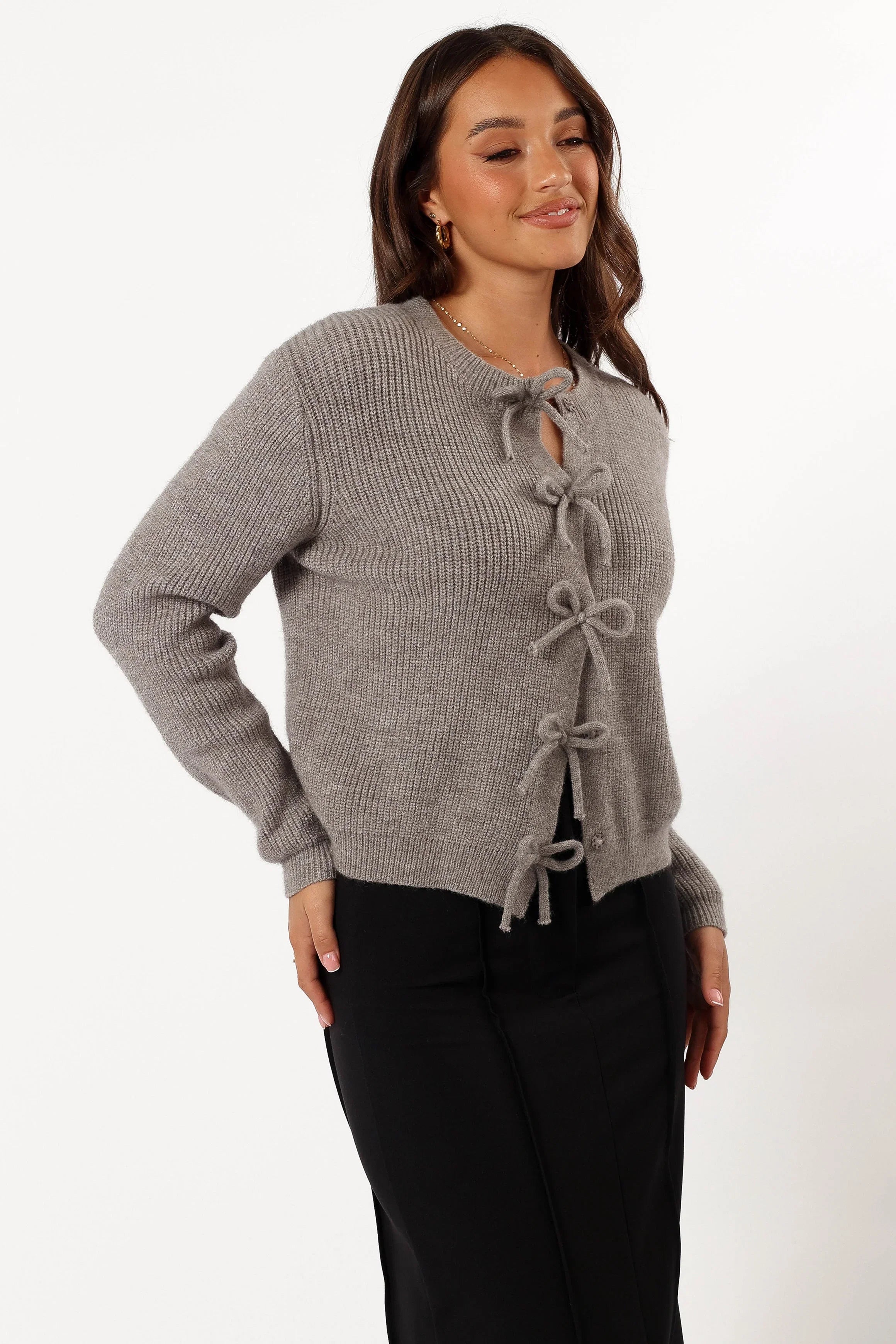 Wilde Bow Front Cardigan Light Grey