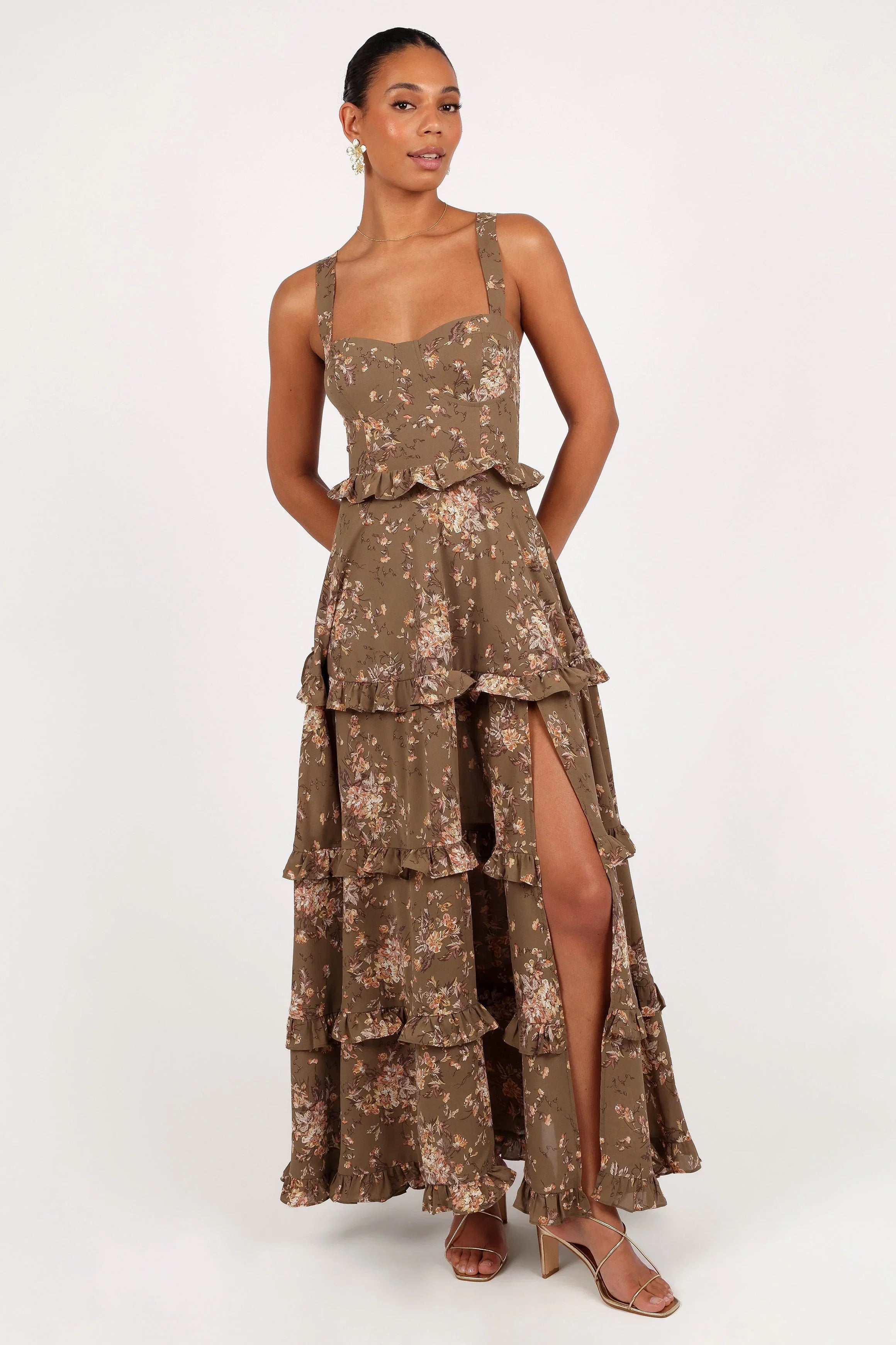 Lillee Tiered Maxi Dress Olive Print