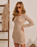 Poised Pause Knit Crochet Mini Dress