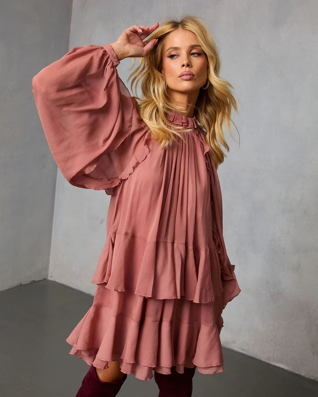 Toast Season Ruffle Chiffon Mini Dress