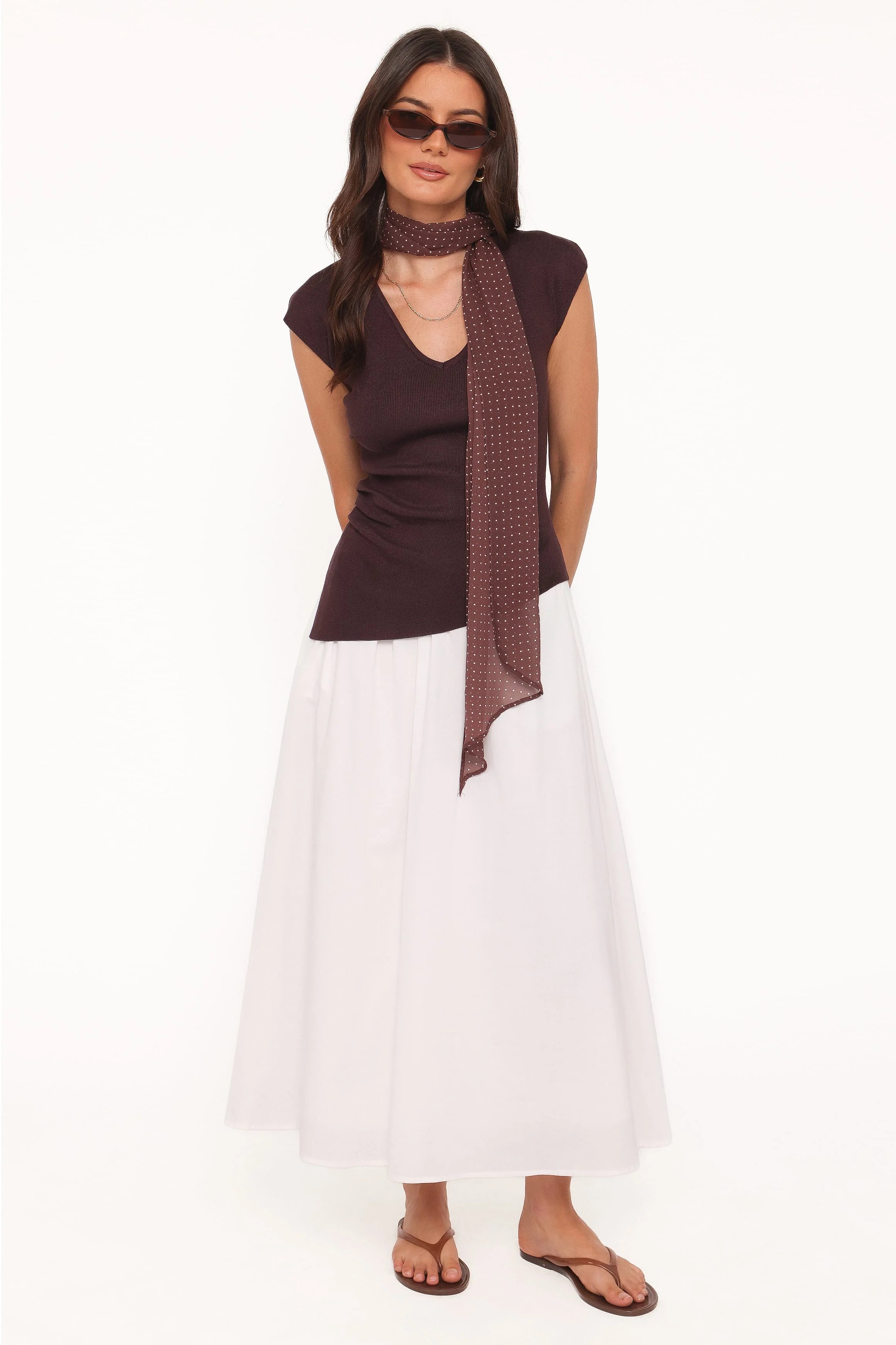Tori Side Cinch Knitted Top Chocolate Brown