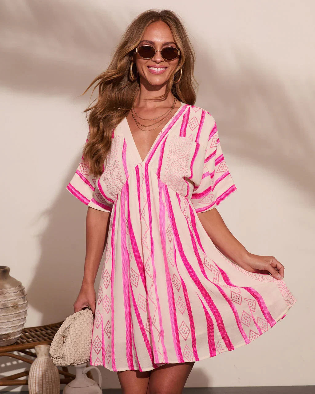 Limah Abstract Striped Kimino Mini Dress
