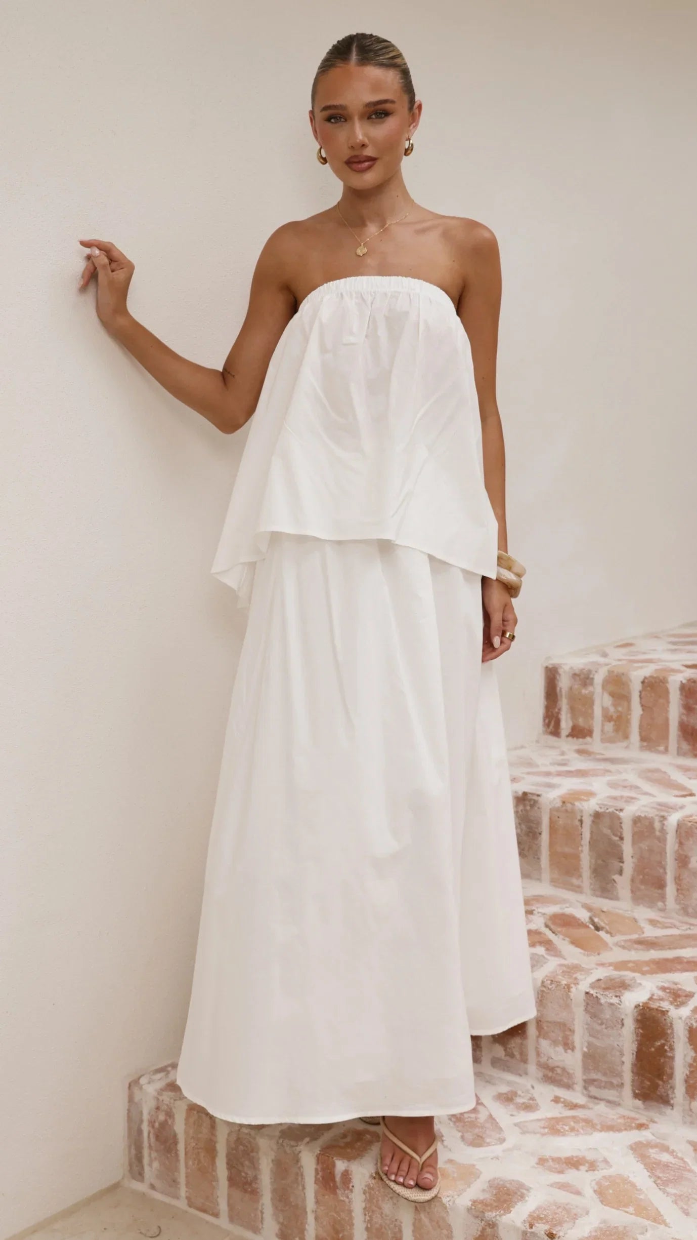Makala Strapless Top and Maxi Skirt Set White