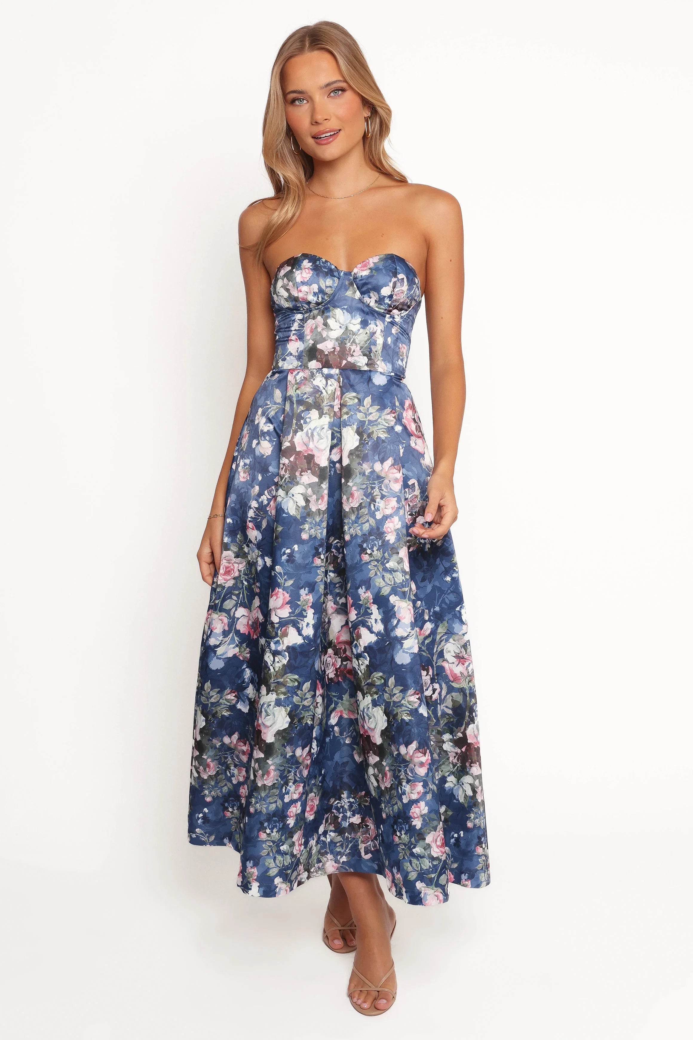 Darina Strapless Midi Dress Midnight Floral