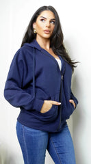 Off Duty Zip Up Boyfriend Hoodie Navy