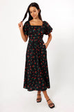 Chlo Puff Sleeve Midi Dress Cherry Print