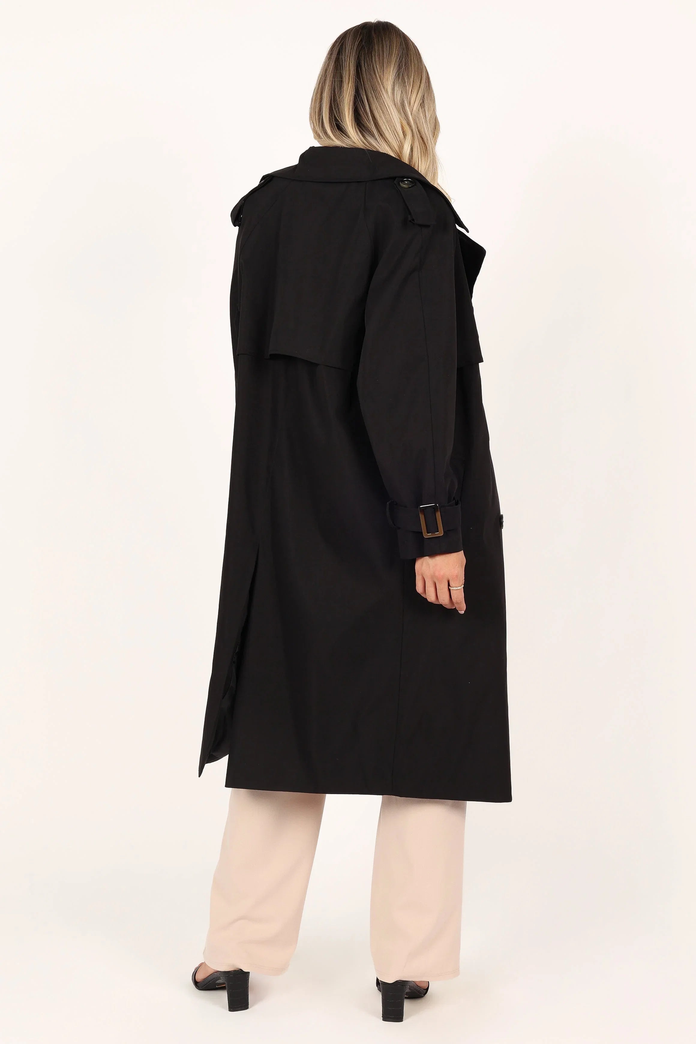 Trina Button Front Trench Coat Black