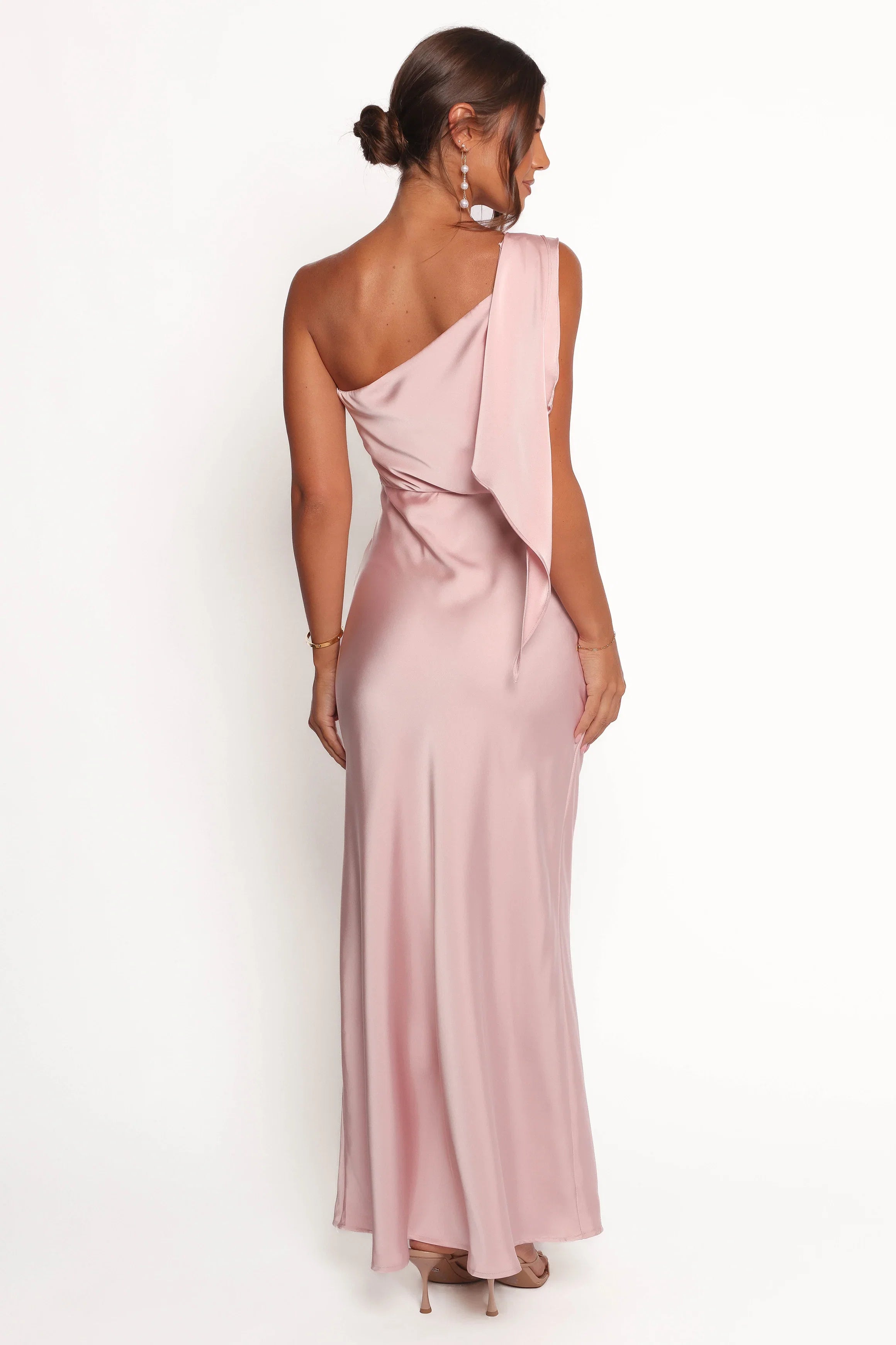 Lolana Draped One Shoulder Dress Pale Pink