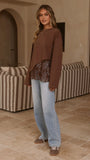 Javi Long Sleeve Lace Top Brown