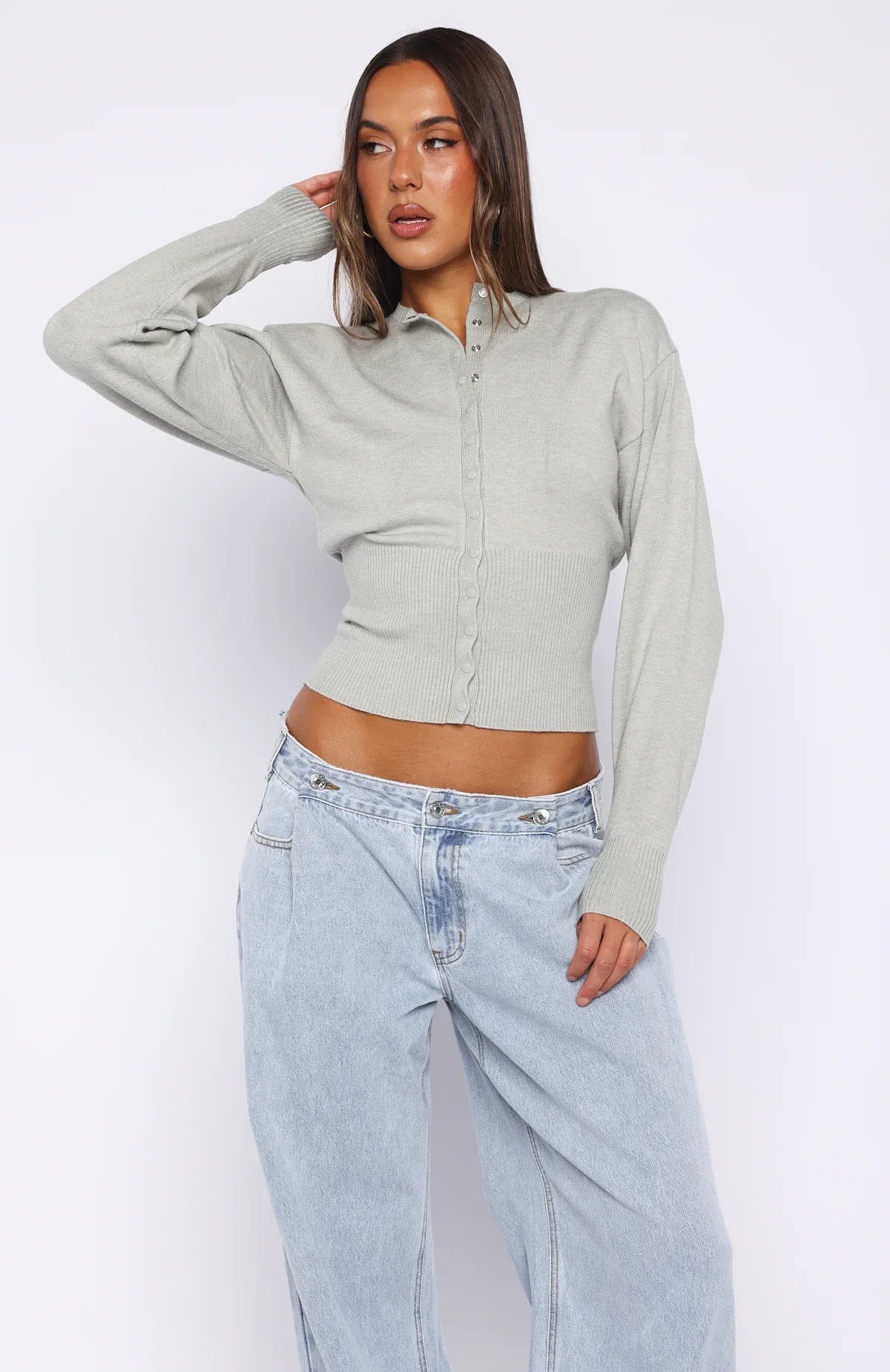 Cindy Cinched Knit Top Grey
