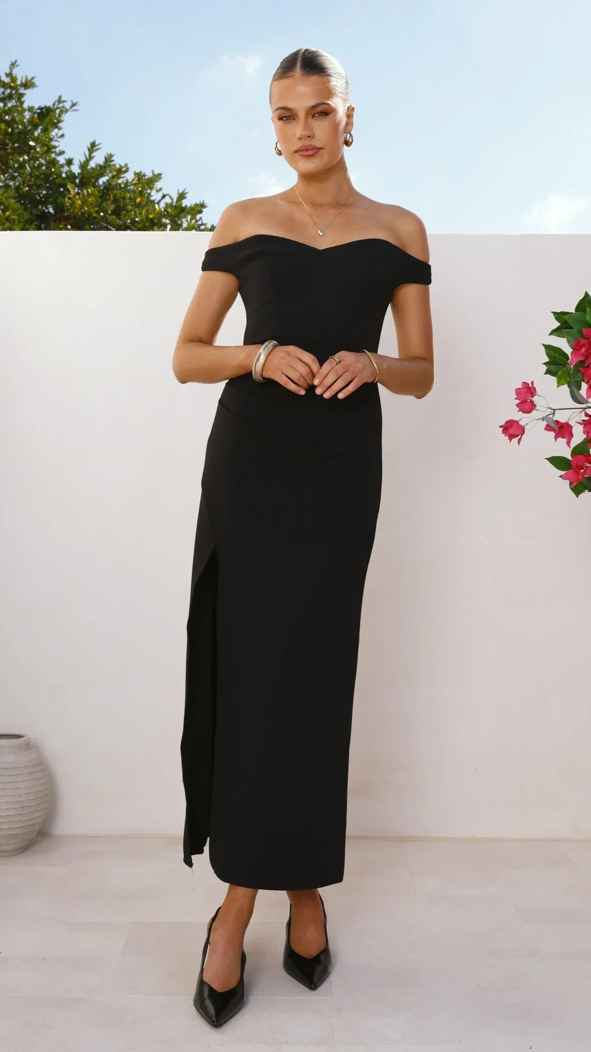 Zylah Off Shoulder Midi Dress Black