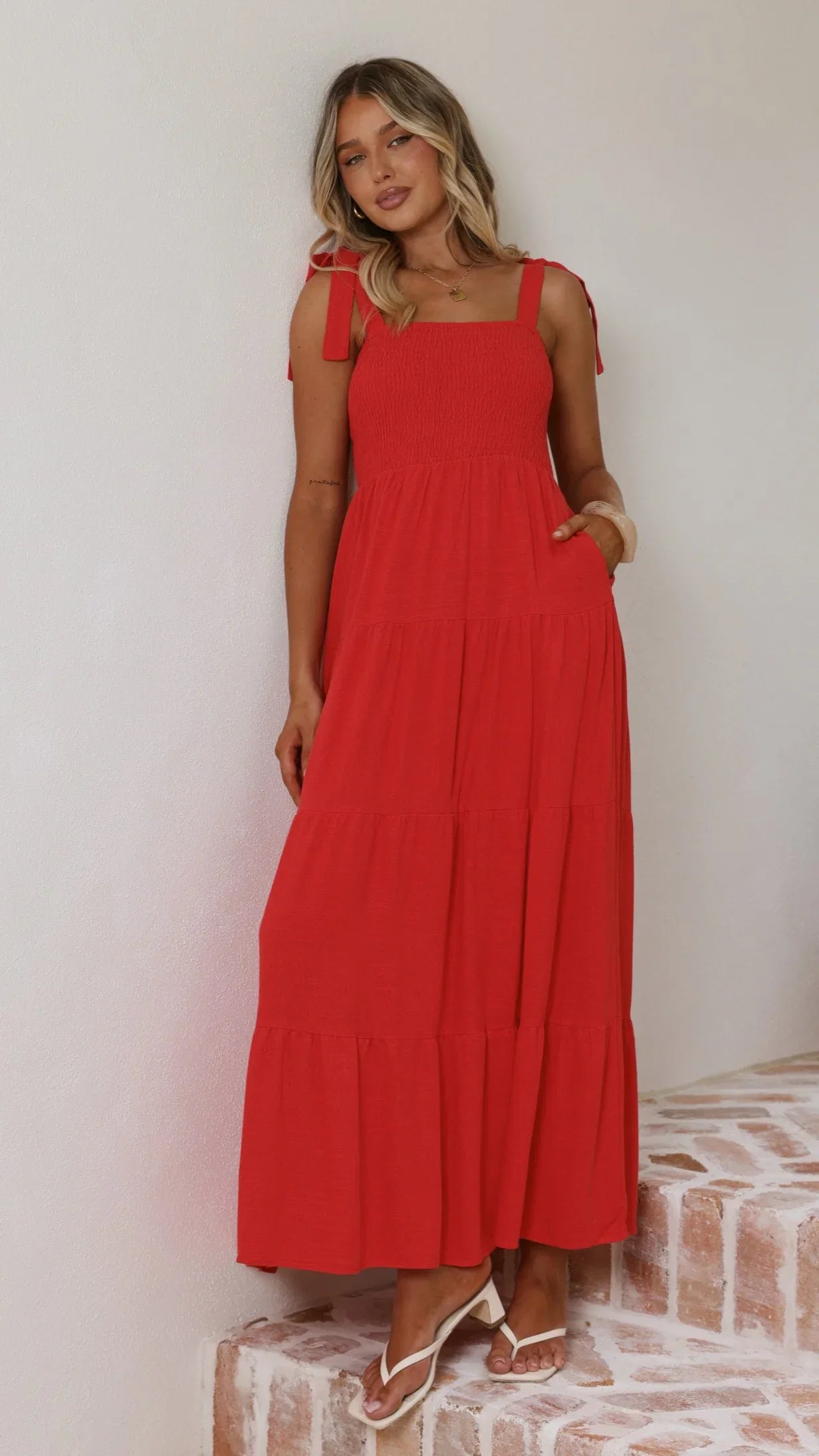 Carlina Tiered Maxi Dress Red