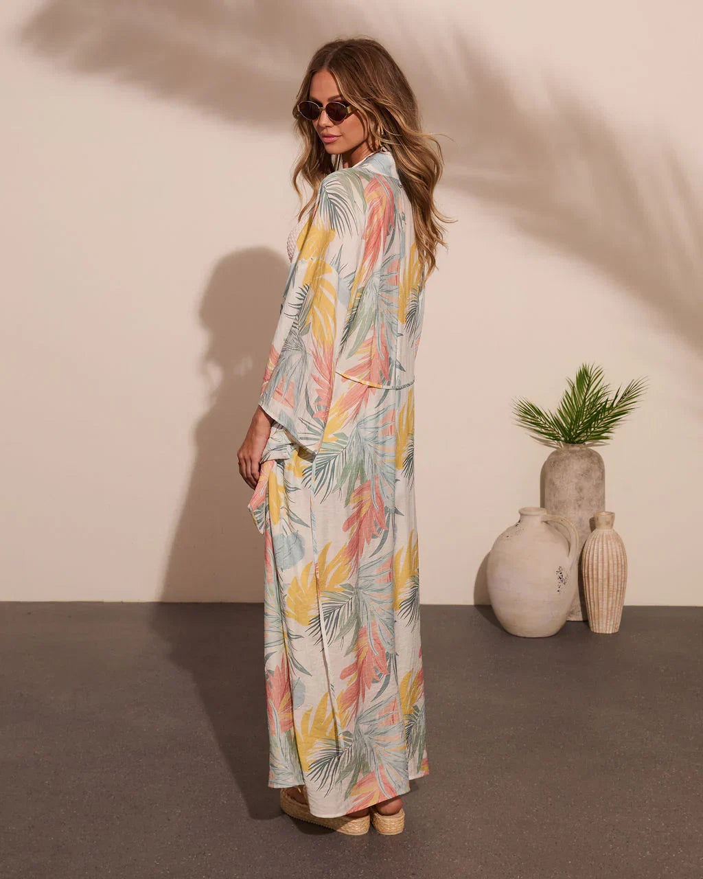 Coastal Gleam Tropical Wrap Tie Cover Up Maxi Dress