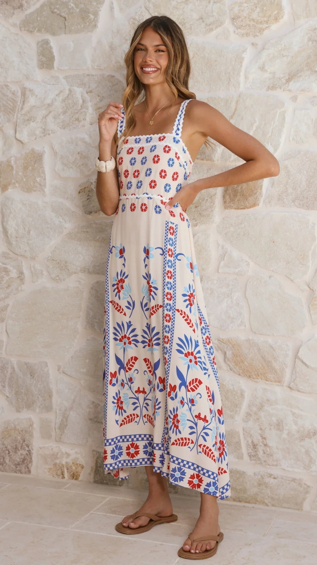 Michaela Maxi Dress Blue Red Floral